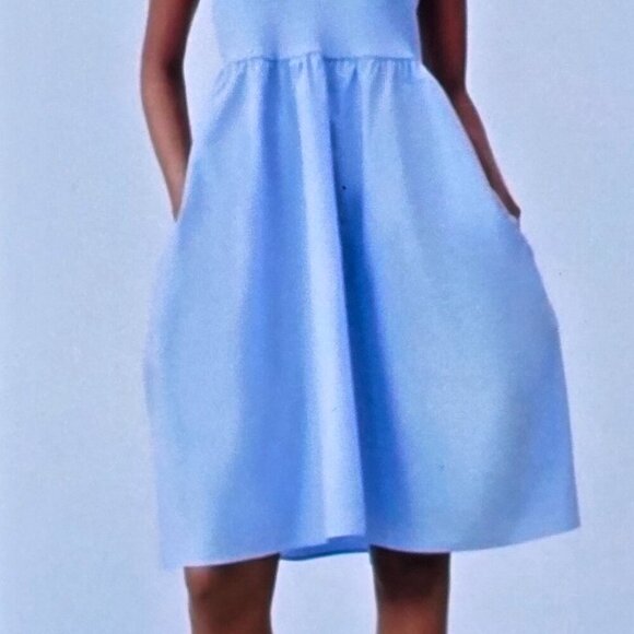 WOMENS ZARA HALTER DRESS BABY BLUE KNIT TOP PUFFED SKIRT SIDE POCKETS SIZE SMALL - Picture 8 of 9